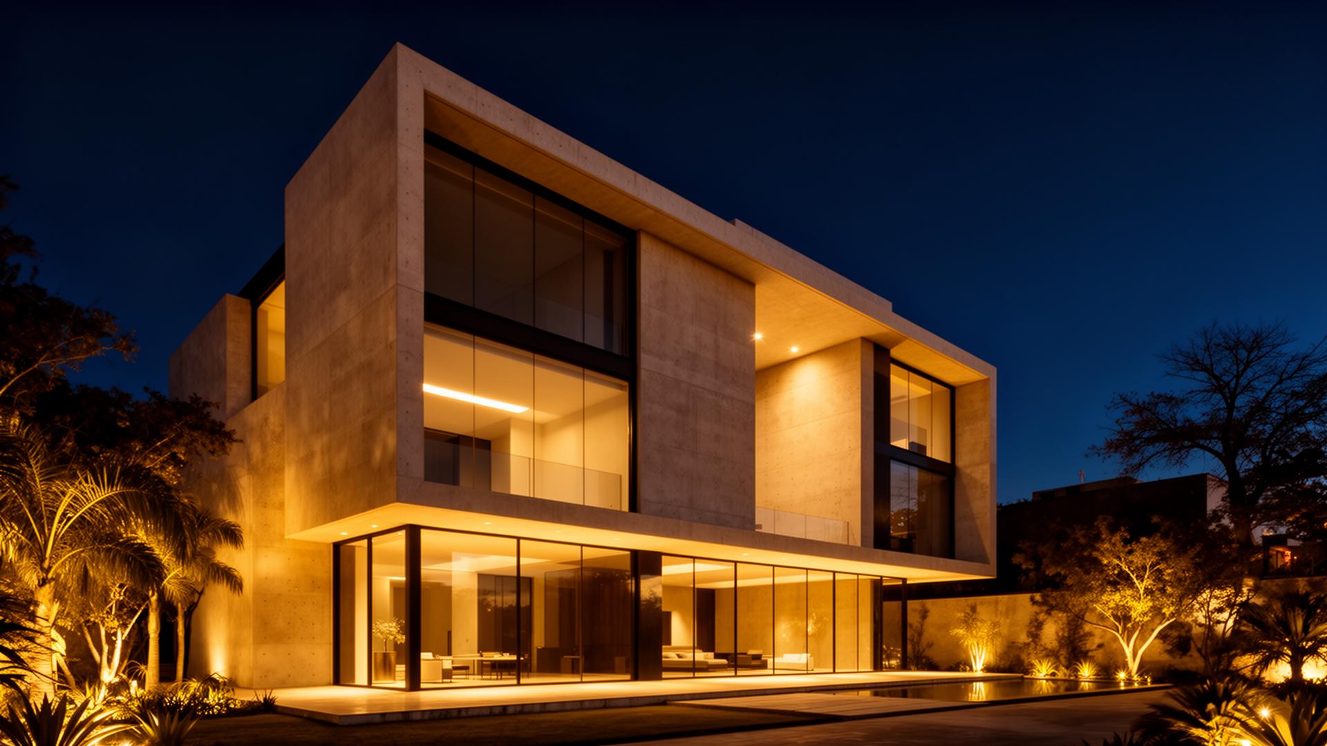 Arquitectura premium iluminada al atardecer